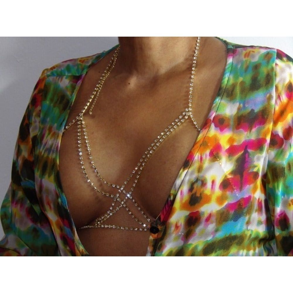 Chest Gold /Silver Chain Body Chain Rhinestones - Picture 3 of 7